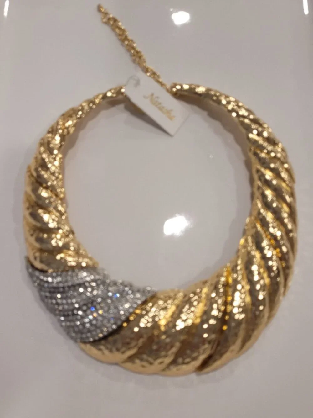 Natasha Necklace: Gold-tone with Rhinestones. Thick. Sparkly. Statement. Choker. - Picture 10 of 15
